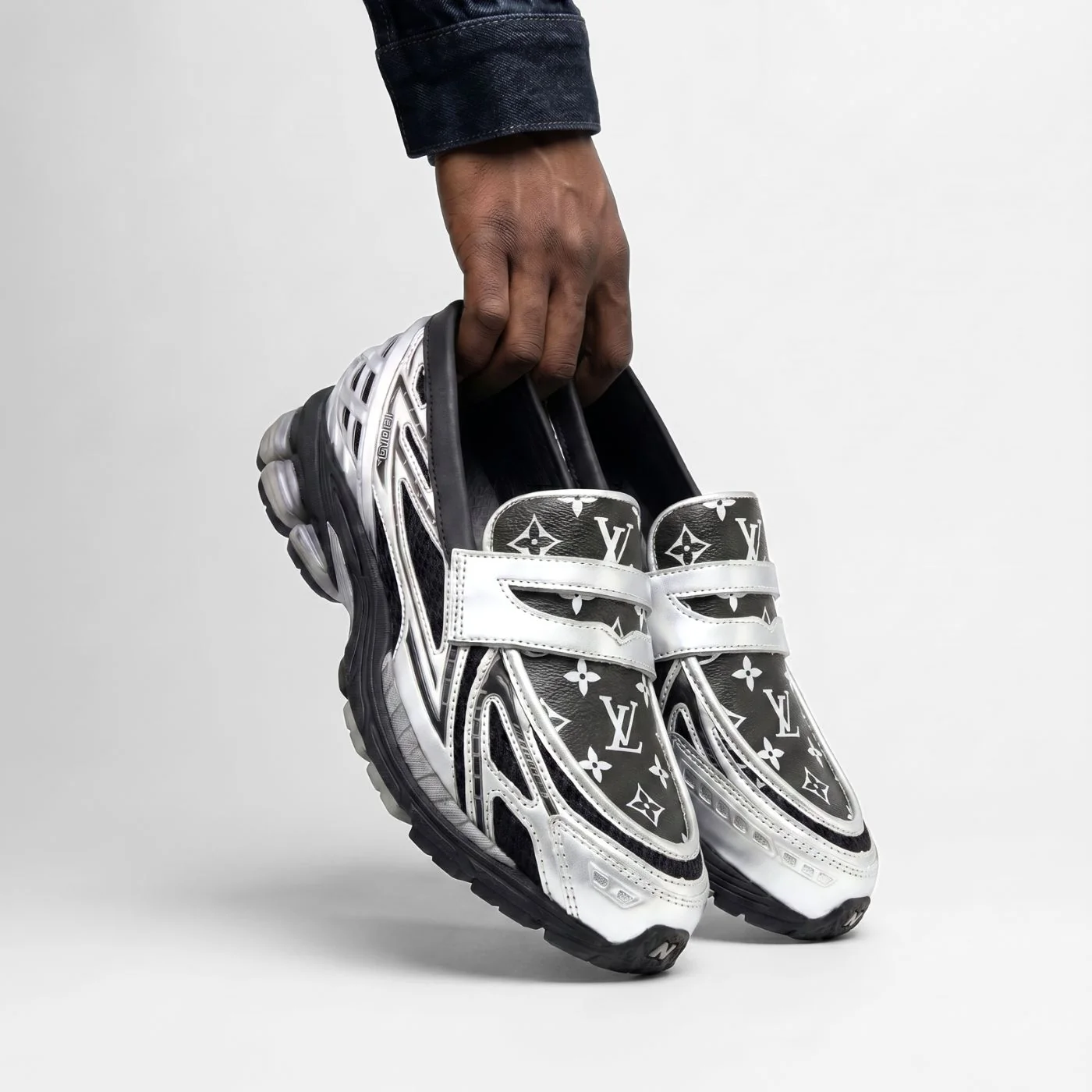 Silver Black LV New Balance 1906L Loafers - Image 5